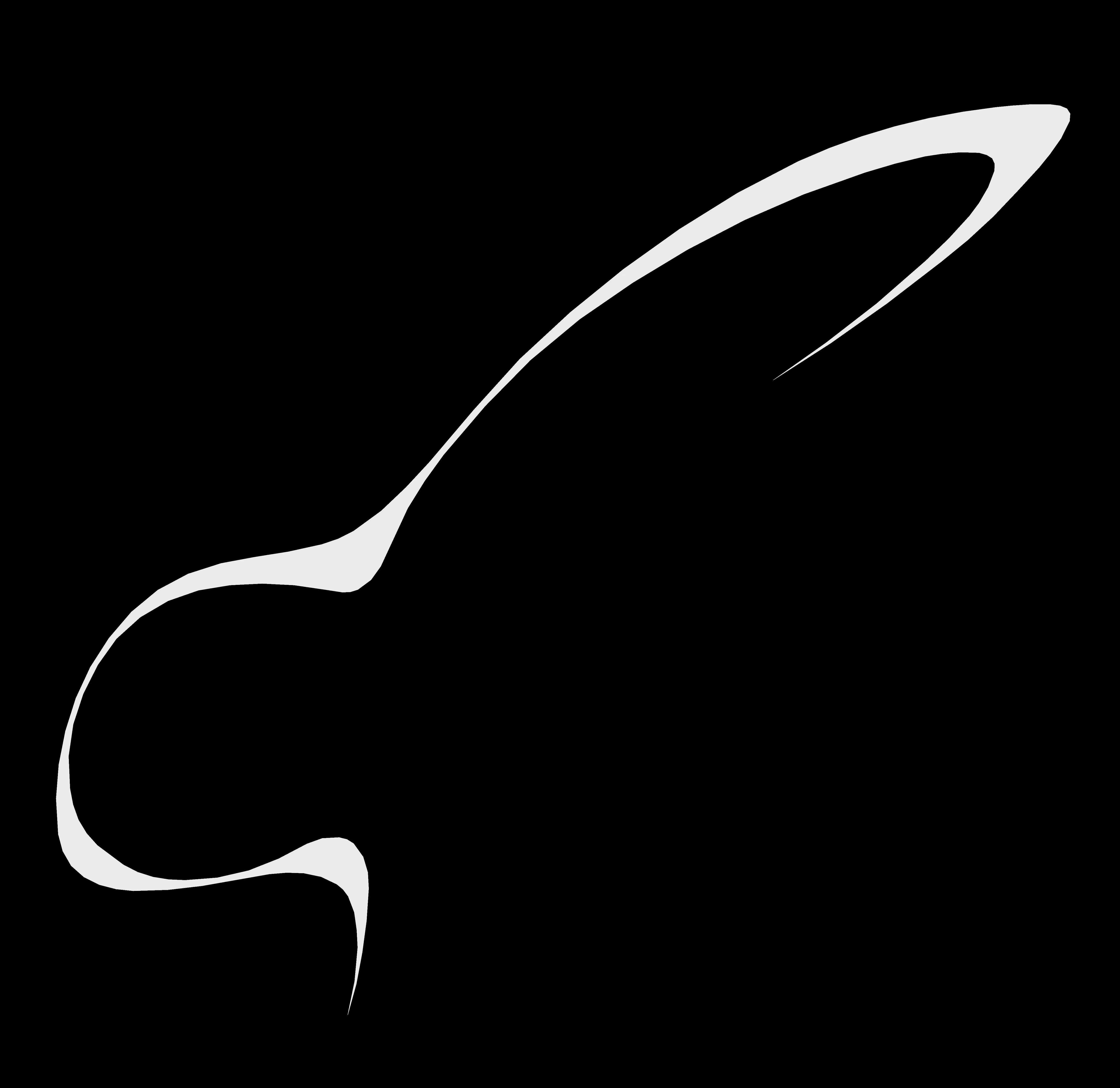 Abstraktes graues Logo mit gebogenem Band auf schwarzem Hintergrund.