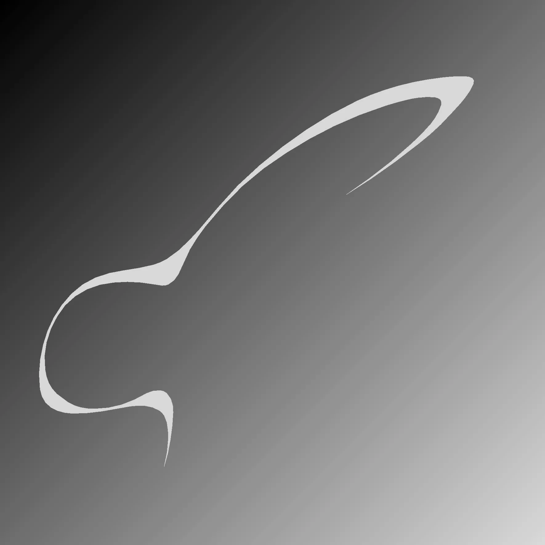 Abstrakte weiße geschwungene Form auf verlaufendem schwarzen bis grauem Hintergrund.