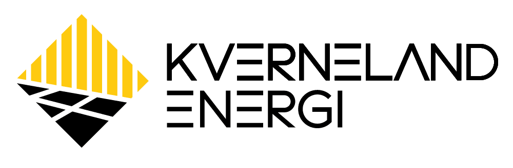 Logo for Kverneland Energi med gult og svart geometrisk diamantformet symbol til venstre for navnet.