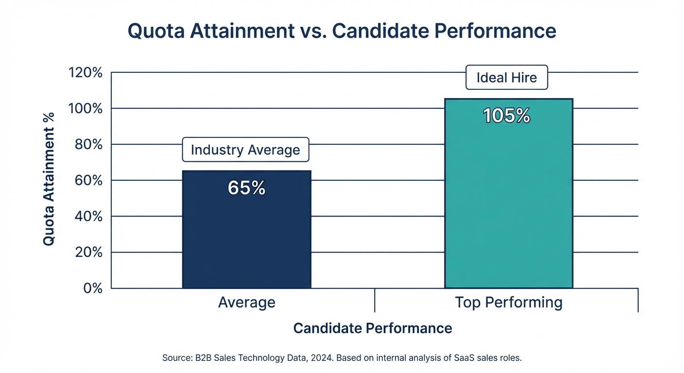 Chart comparing average SaaS quota attainment benchmarks vs top candidate performance data