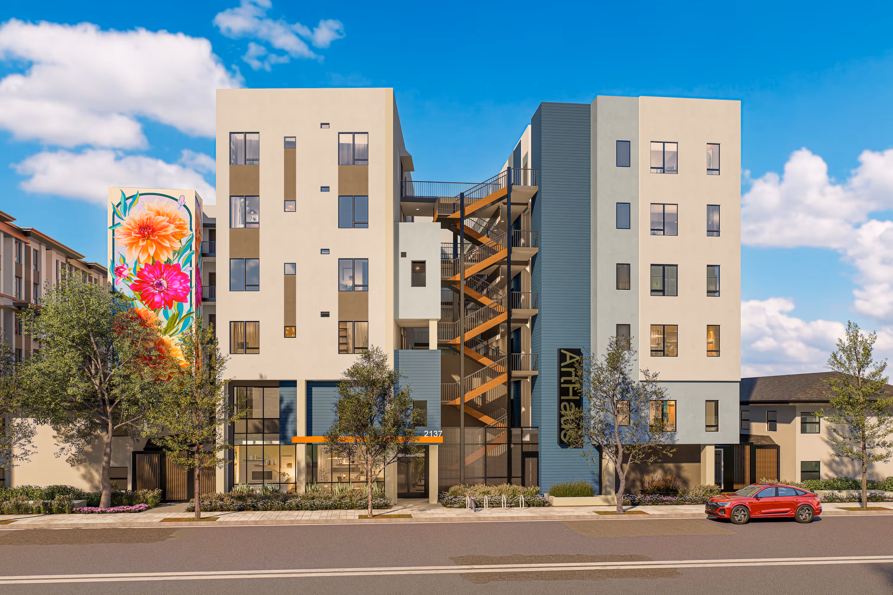 Exterior of the apartment builing