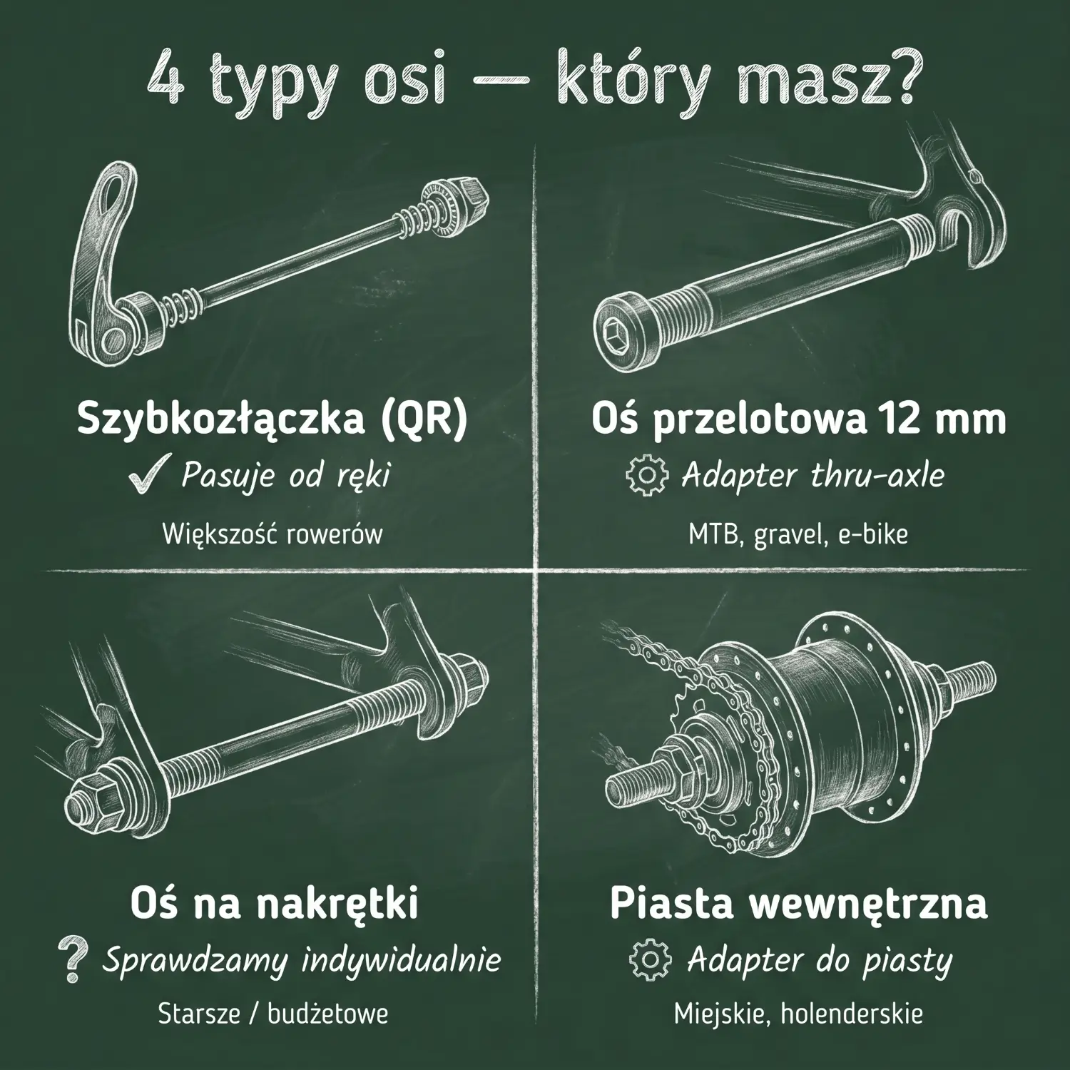 4 typy osi rowerowych