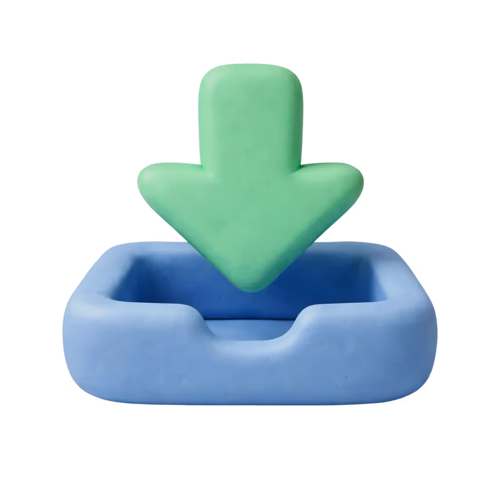 Grüner Pfeil, der auf eine blaue Box zeigt, symbolisiert Download.