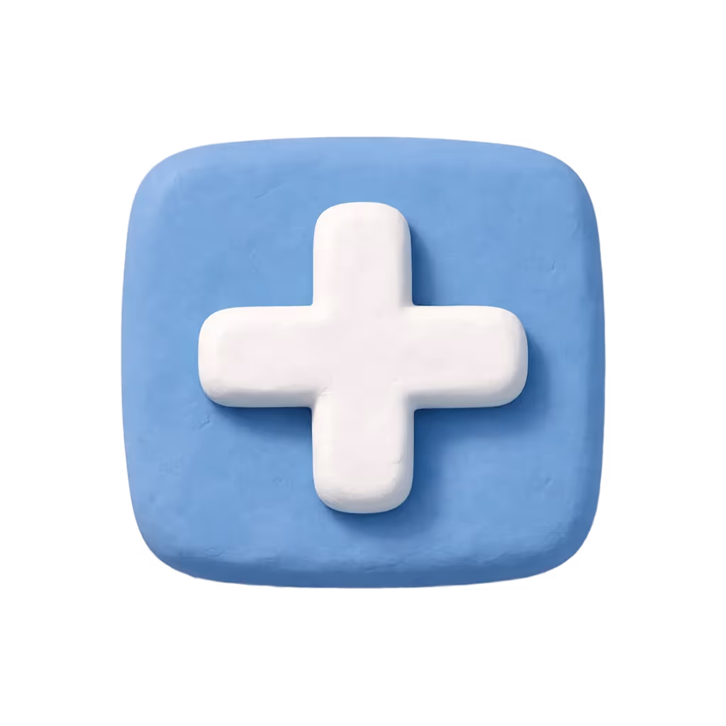Weißes Pluszeichen der thüga auf blauem quadratischem Hintergrund aus Ton.