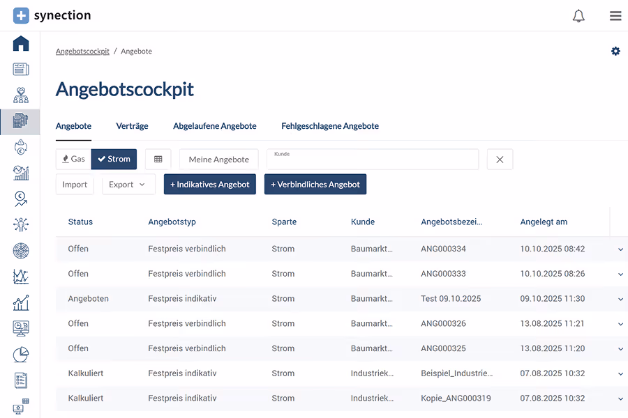 Synection Portal Screenshot Angebotscockpit
