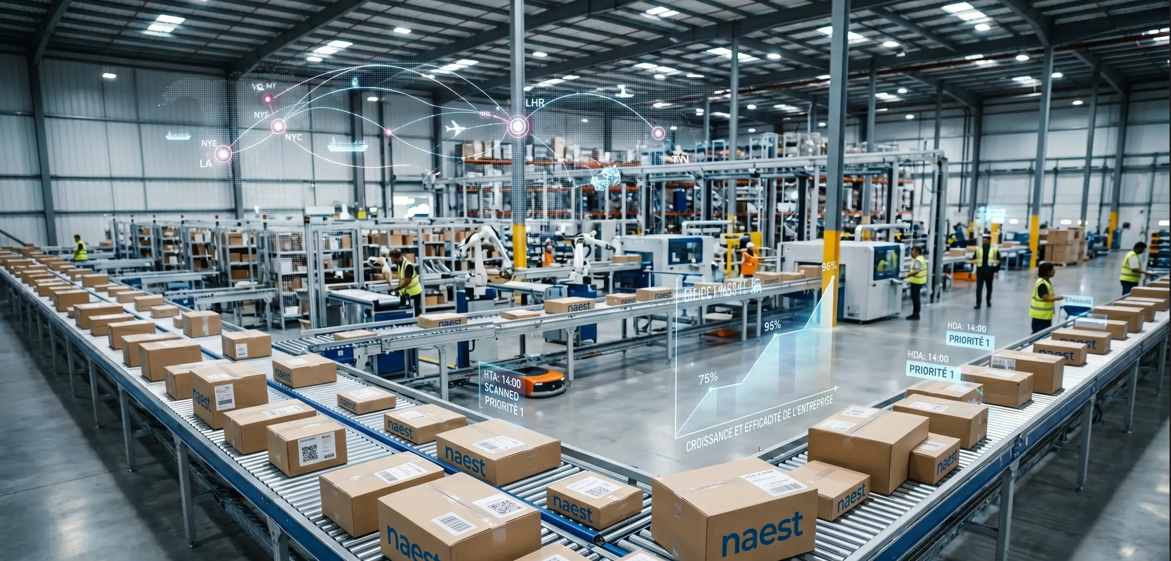 Colis en transit dans un centre de tri intelligent
