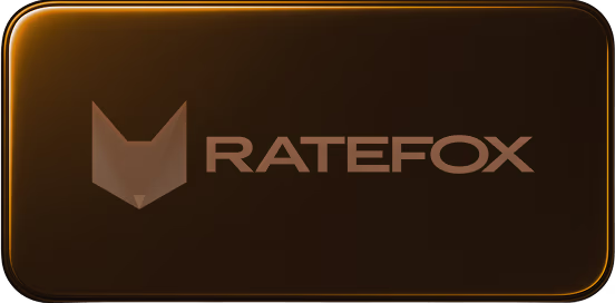 RATEFOX brand logo with a stylized fox head icon to the left on a dark background.