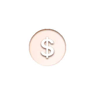 Black dollar sign symbol inside a peach-colored circle on a transparent background.