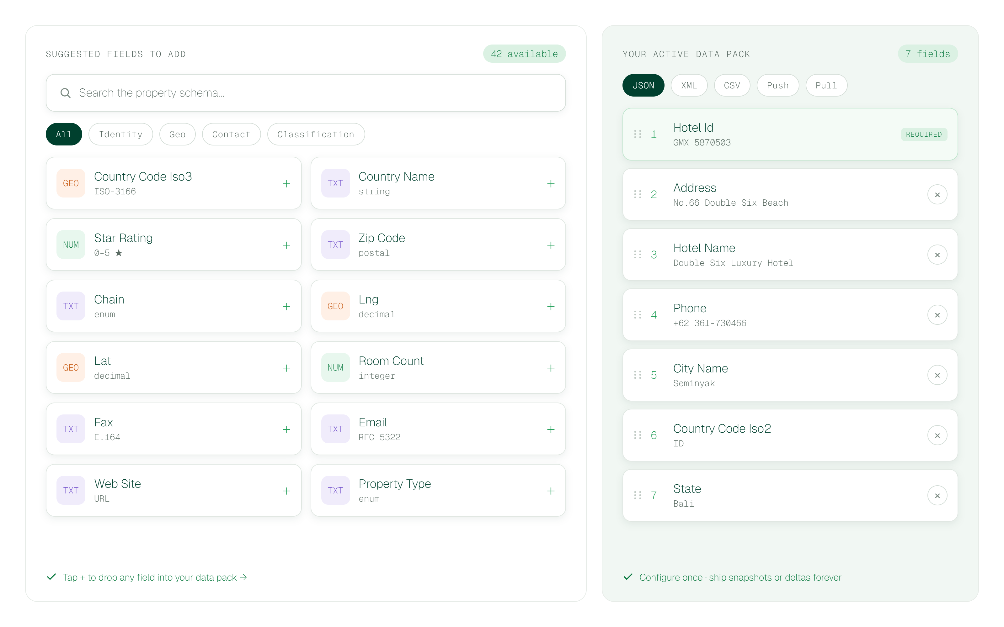 Flexible Data Output — drag-and-drop data field configuration