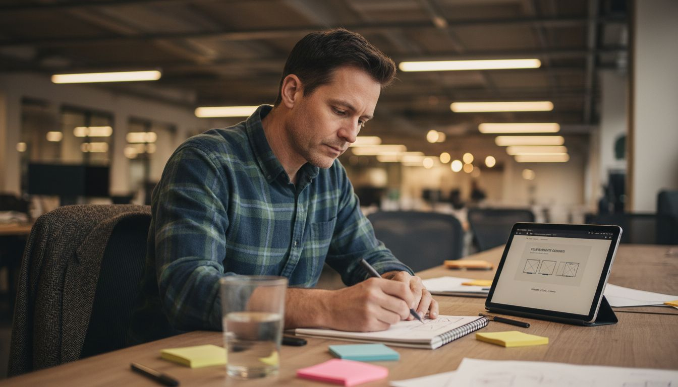 Designer sketching landing page content ideas