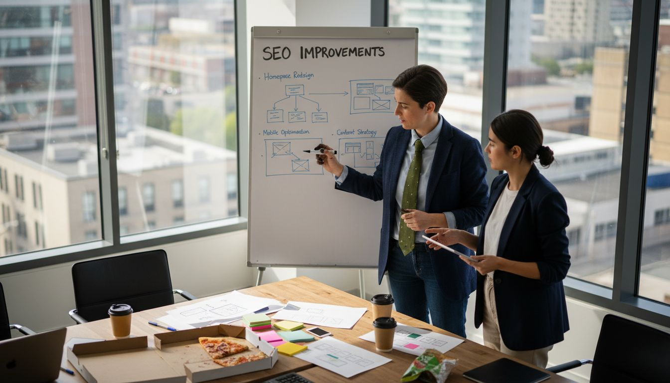 Team discussing ecommerce site SEO updates