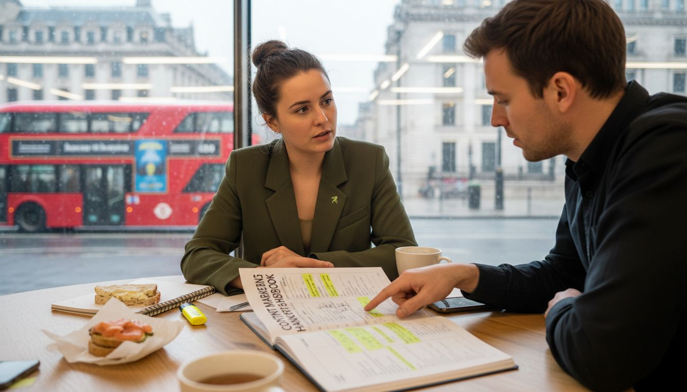 Professionals reviewing UK content marketing guide