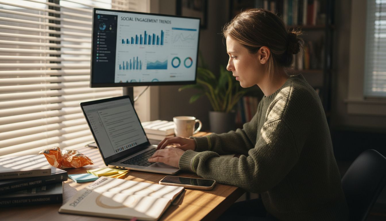 Desk with AI-powered social media tools