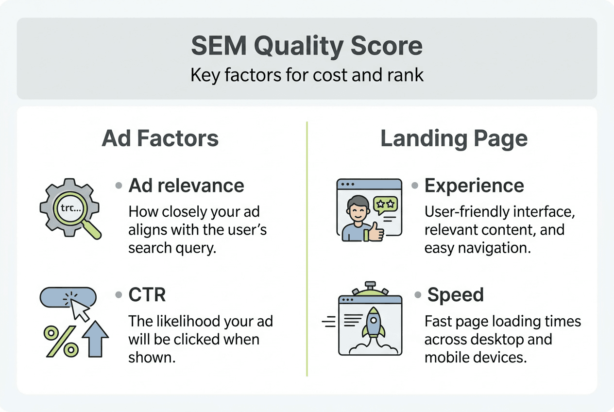 Infographic showing SEM Quality Score factors