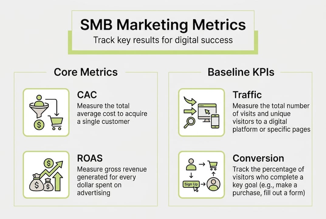Infographic showing core SMB marketing metrics