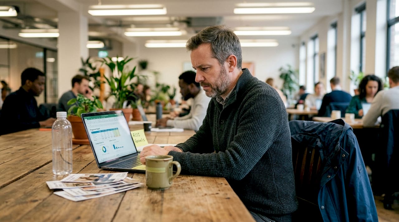 Small business owner tracking ad ROI