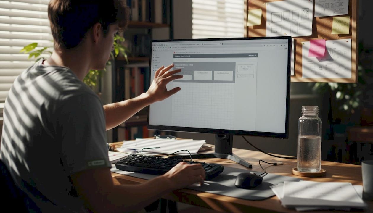 Designer refining landing page wireframe