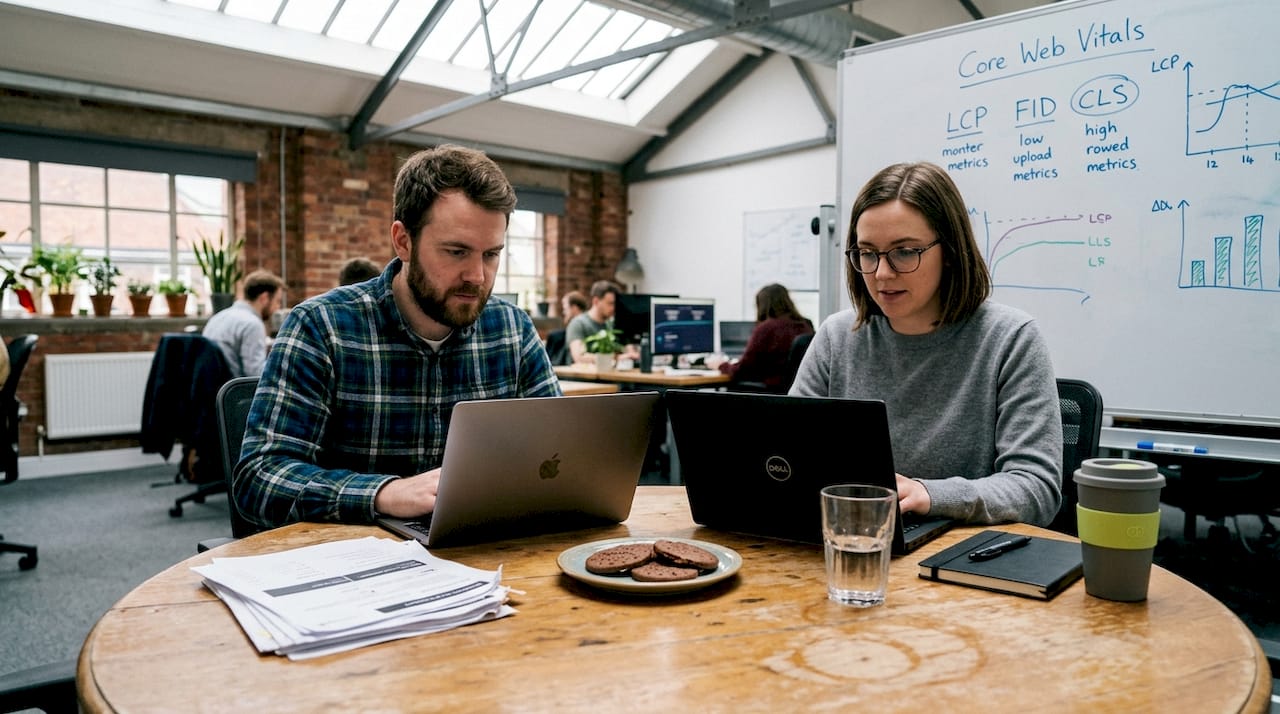 Team working on website speed reports