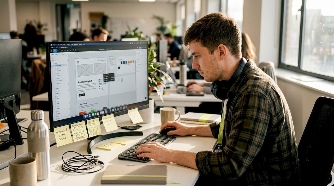 Web designer adjusts layout in workspace