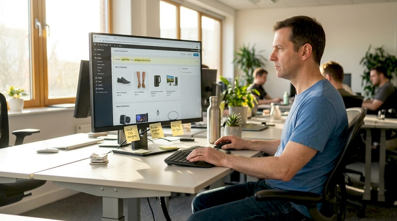 Developer optimizing e-commerce category page content