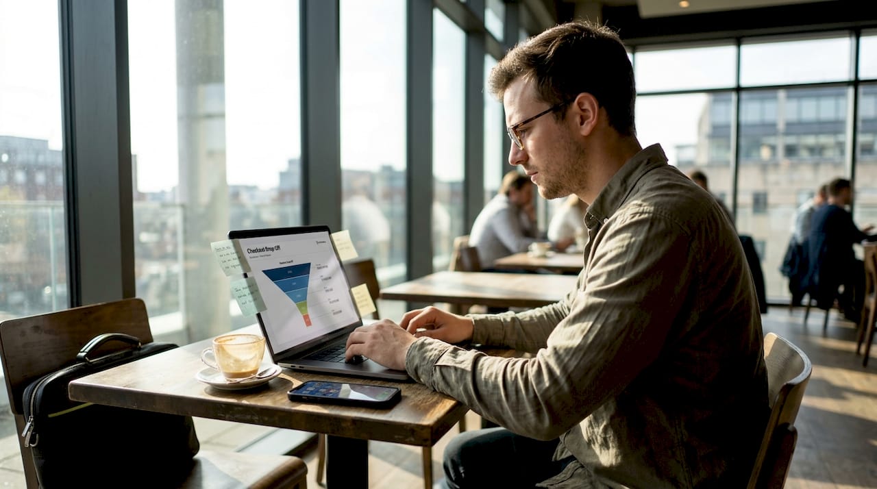 Analyst checks ecommerce checkout funnel drop-off