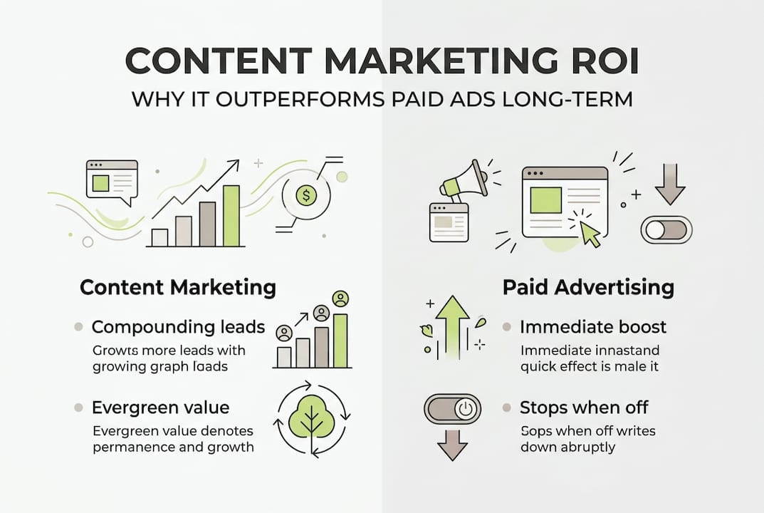 Infographic comparing content marketing and paid ads