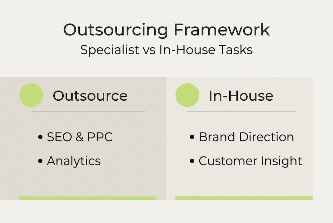 Infographic outlining outsourcing marketing framework