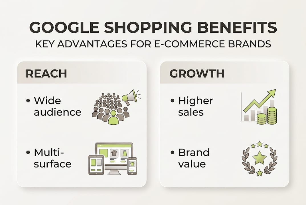 Infographic summarizing Google Shopping key benefits