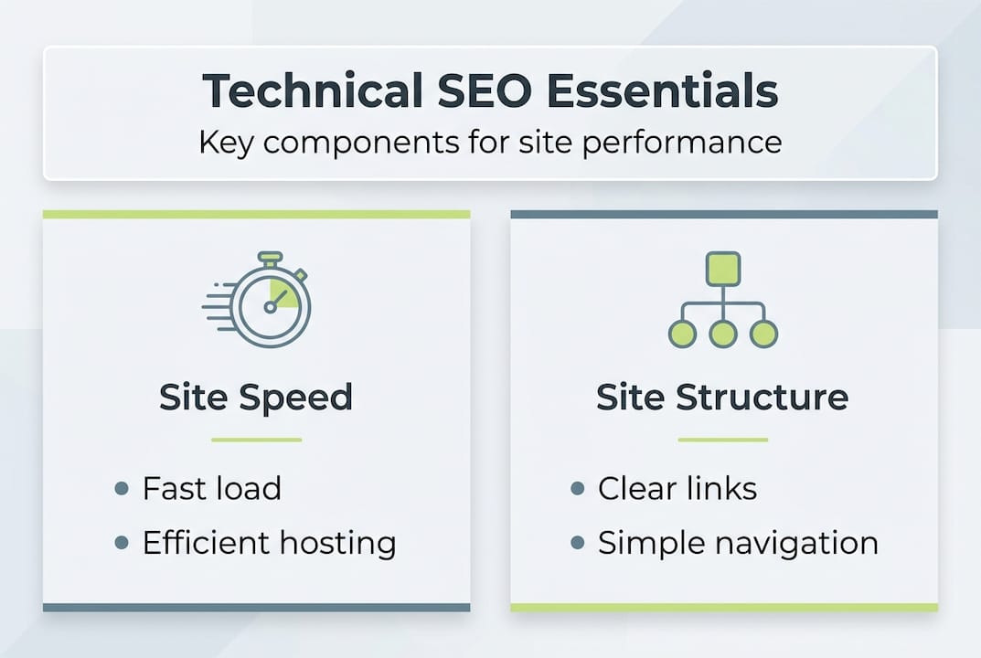 Infographic showing technical SEO core components
