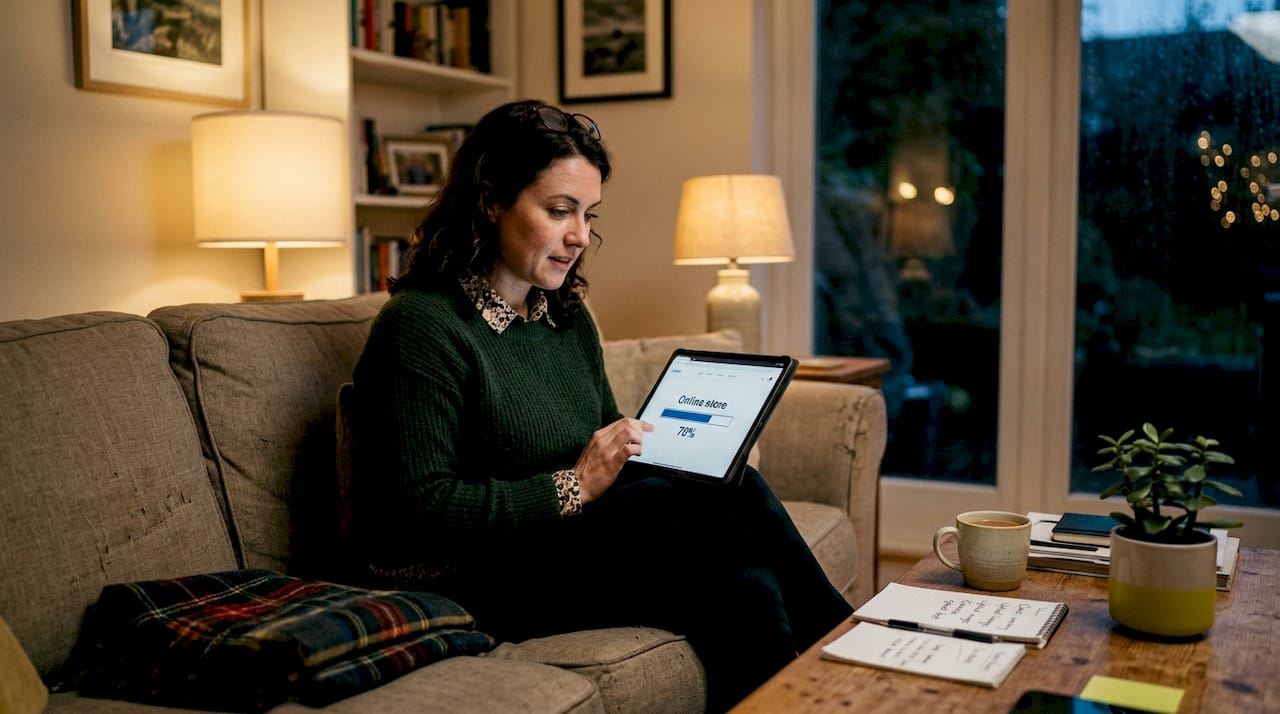 E-commerce manager tests website speed on tablet
