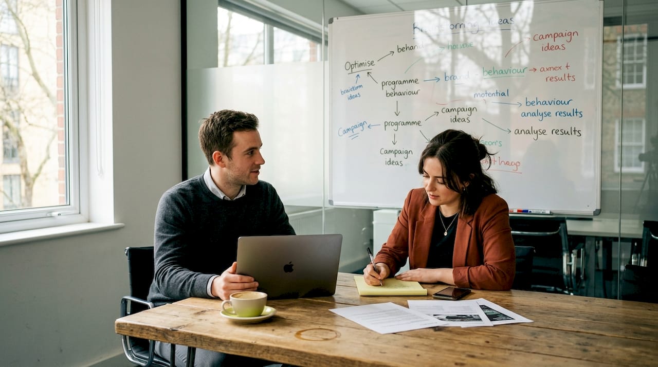 Team brainstorming scalable content strategy