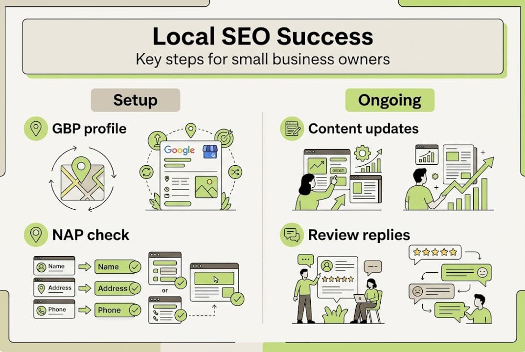 Infographic showing local SEO key steps