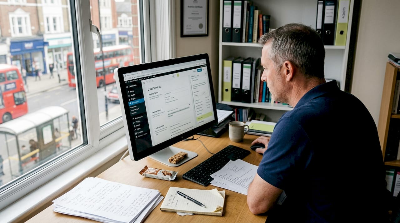 Man updating website for local SEO