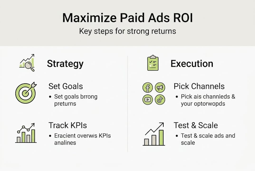 Infographic showing steps for maximizing paid ads ROI