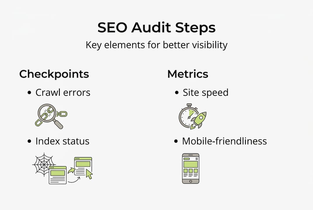 Infographic summarizing technical SEO audit steps