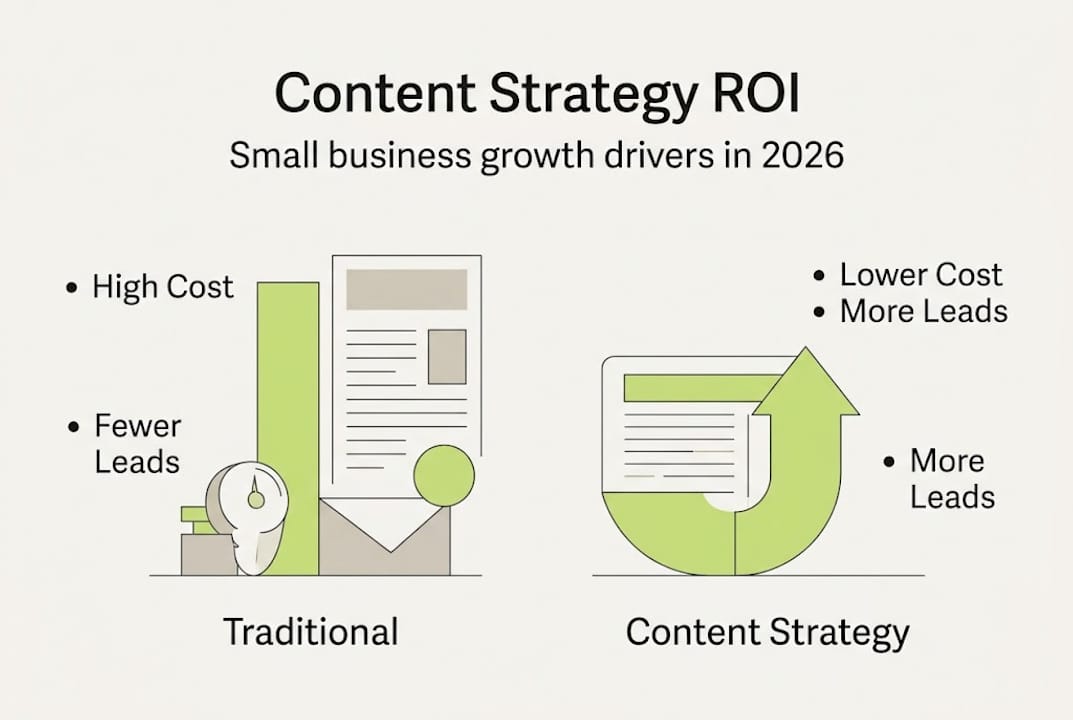 Infographic showing ROI comparison for SMB content strategy