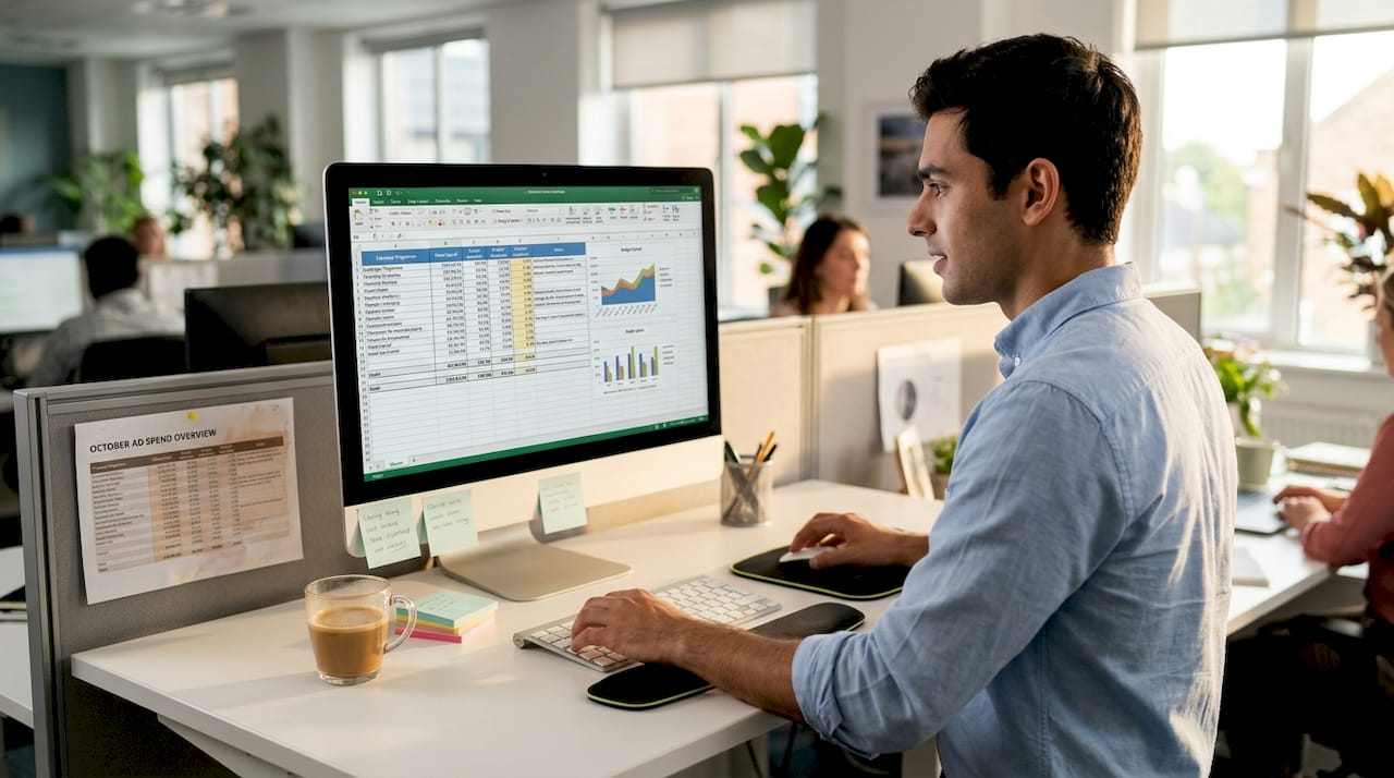 Marketer reviewing SEM campaign setup