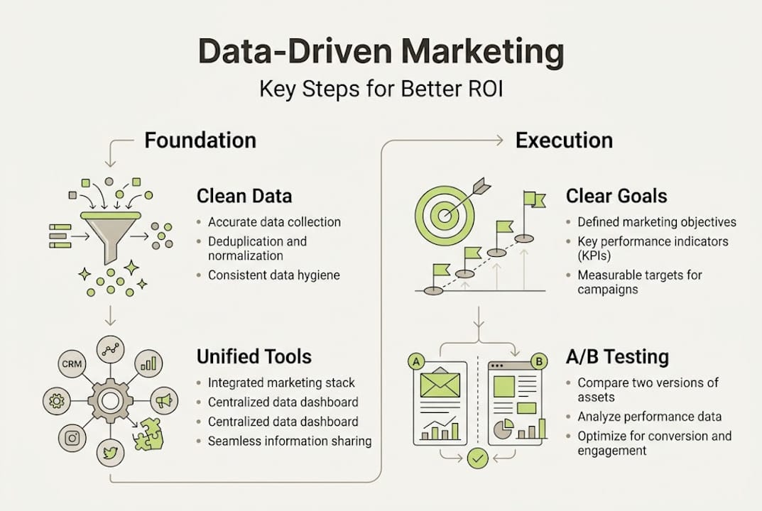 Infographic of data-driven marketing workflow steps