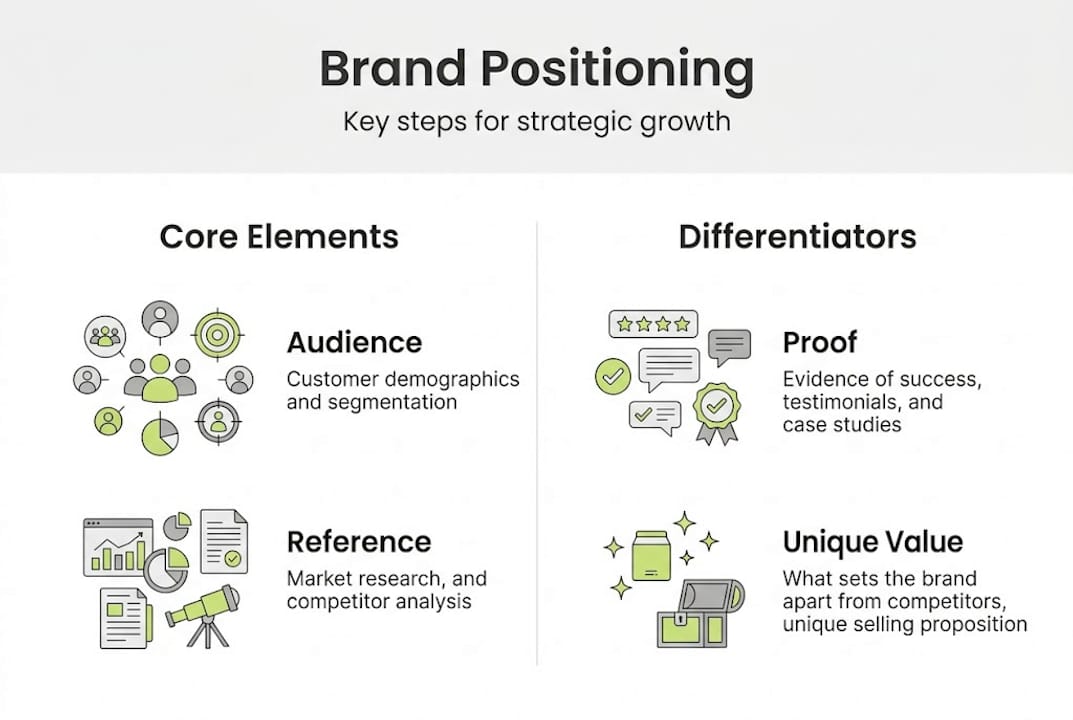Infographic showing core brand positioning elements