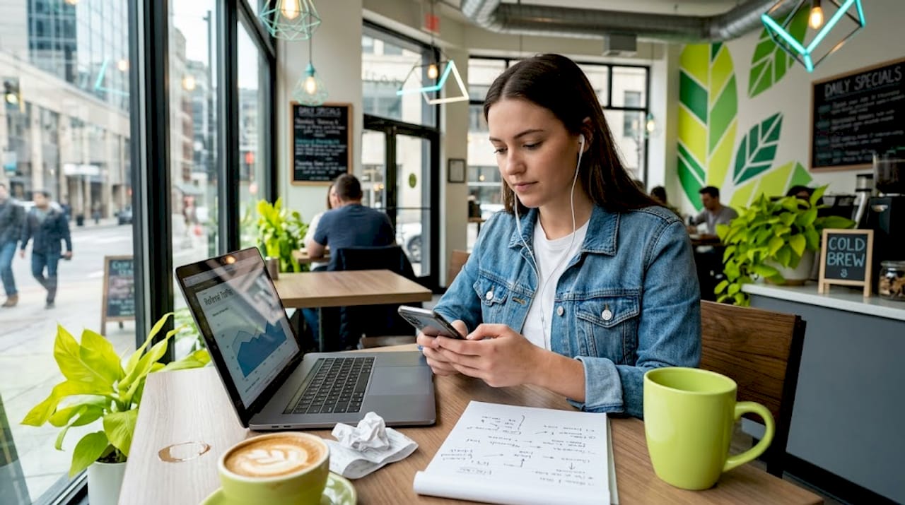 Professional working on referral strategy café