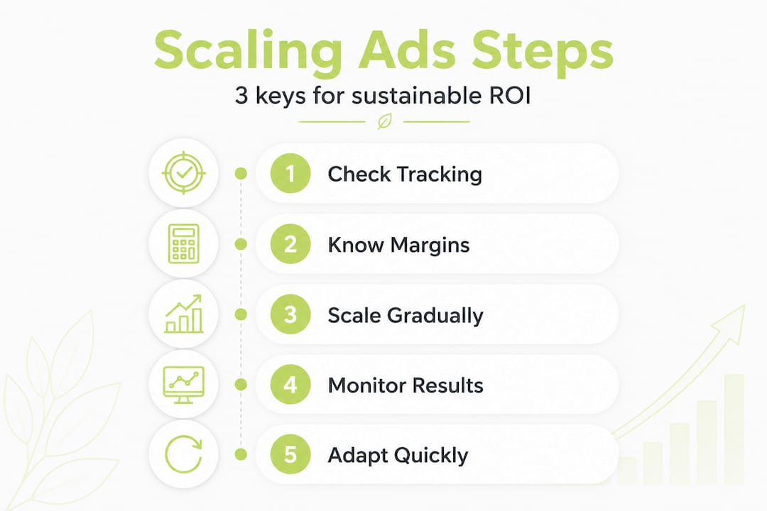 Infographic illustrating key steps for scaling digital ads