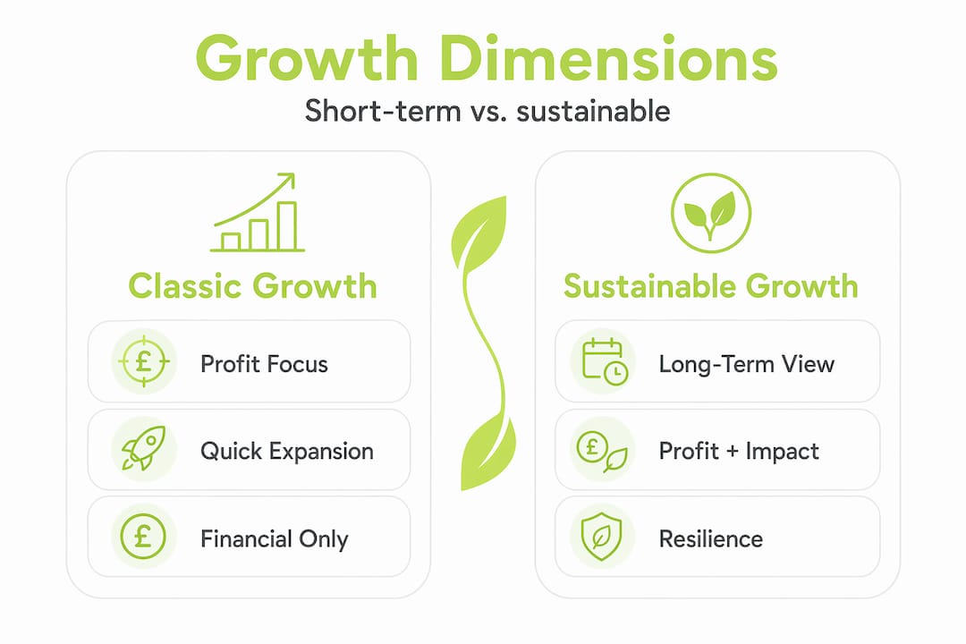 Infographic showing classic vs. sustainable growth