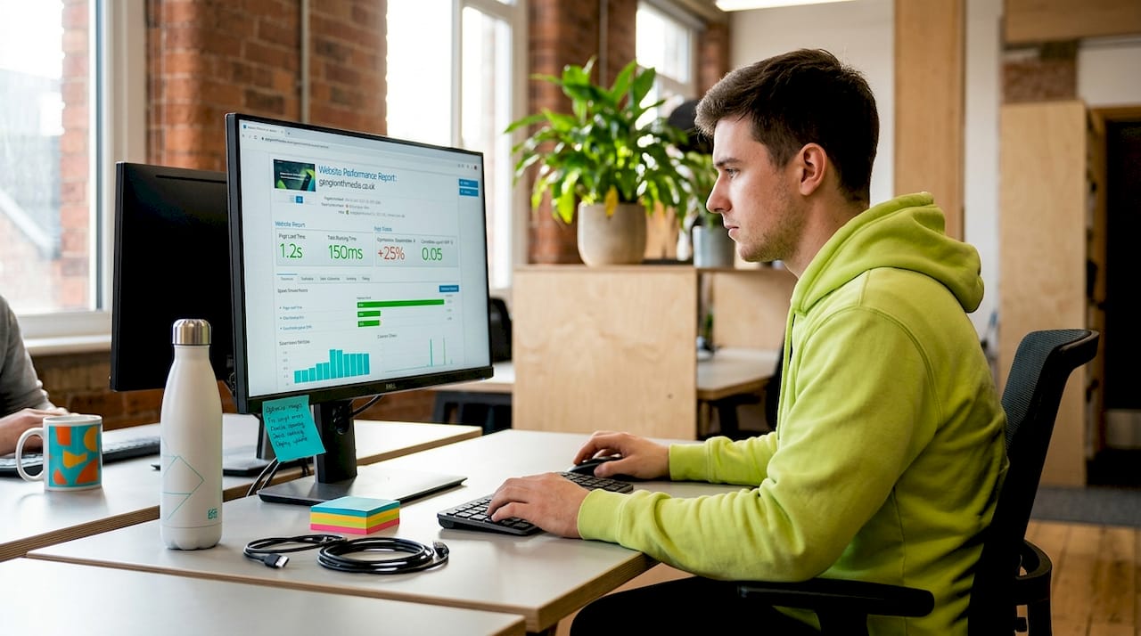 Web developer reviewing website speed audit