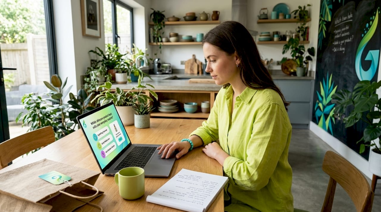 Person taking product recommendation quiz online