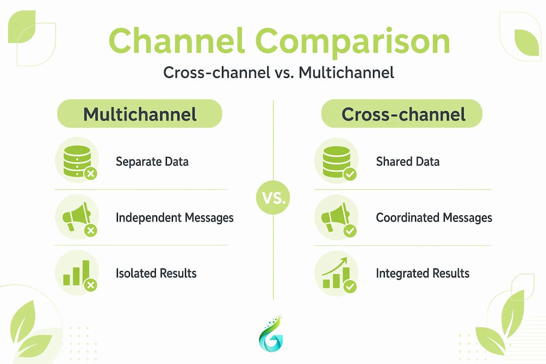 Infographic comparing cross-channel vs. multichannel marketing