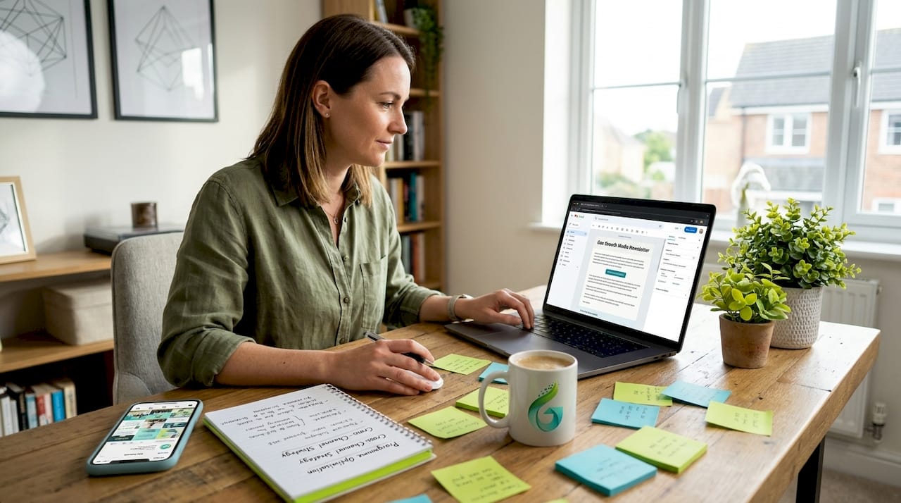 Marketer organizing campaigns at kitchen table