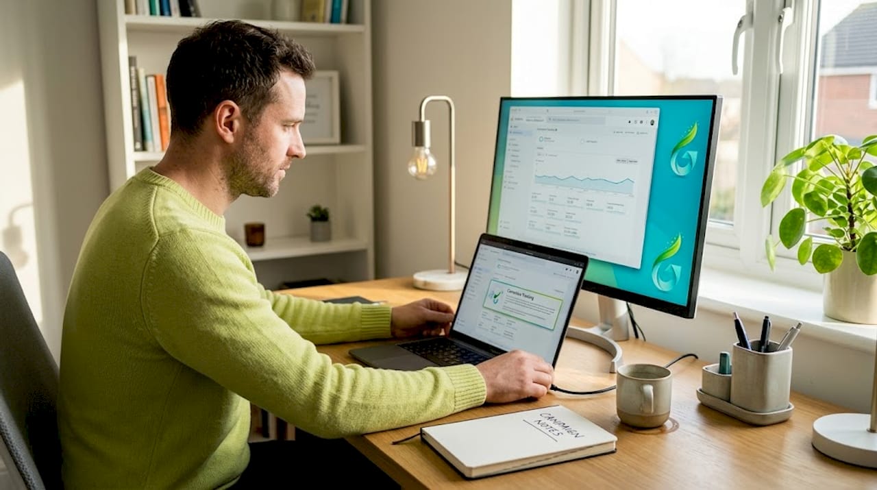 Small business owner checks conversion tracking dashboard