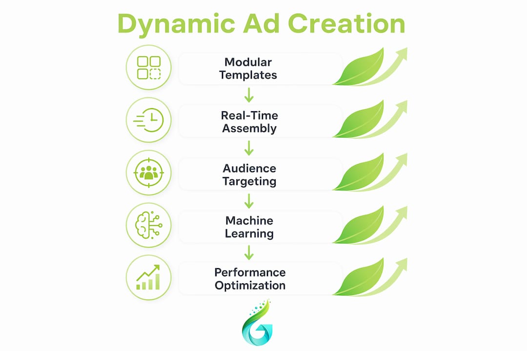 Infographic showing dynamic ad creative process steps