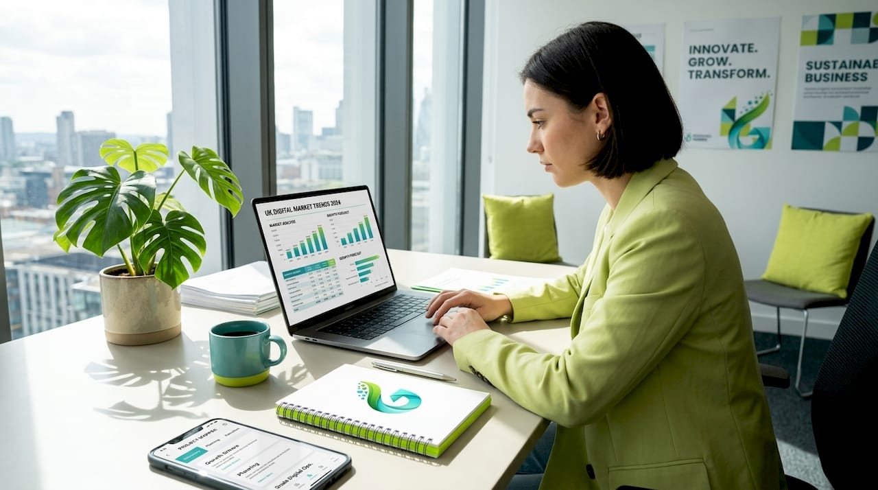 Entrepreneur working on laptop in office