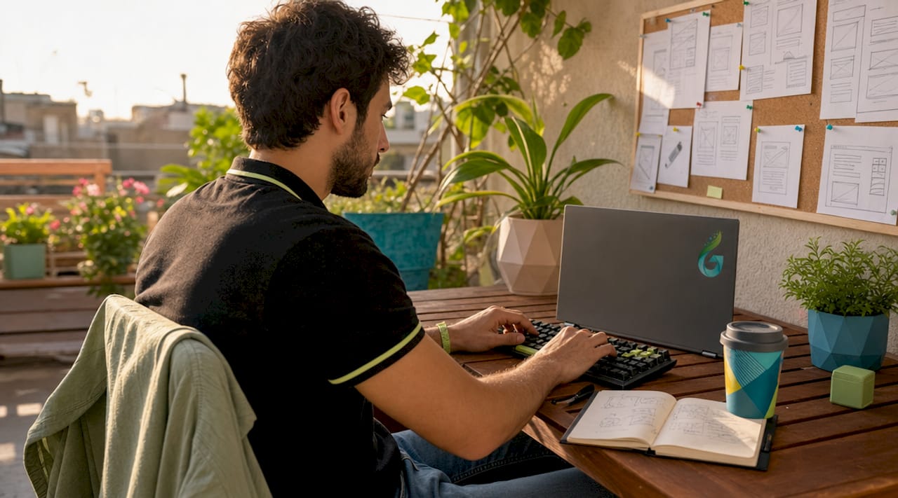 Developer hands typing at office desk
